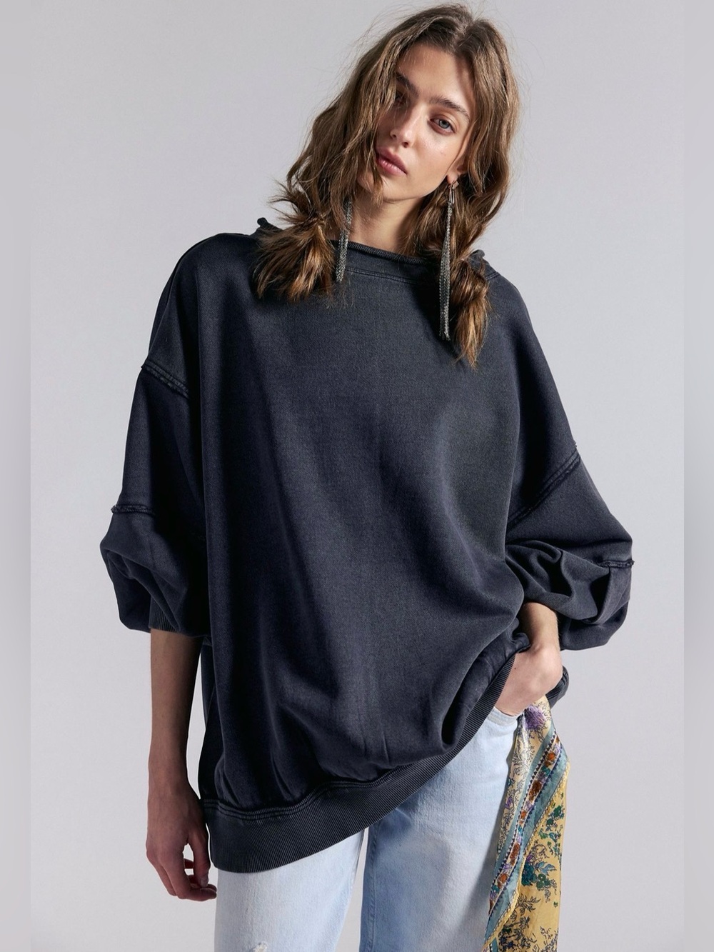 Free People On A Sunny Day Pullover in Washed Black